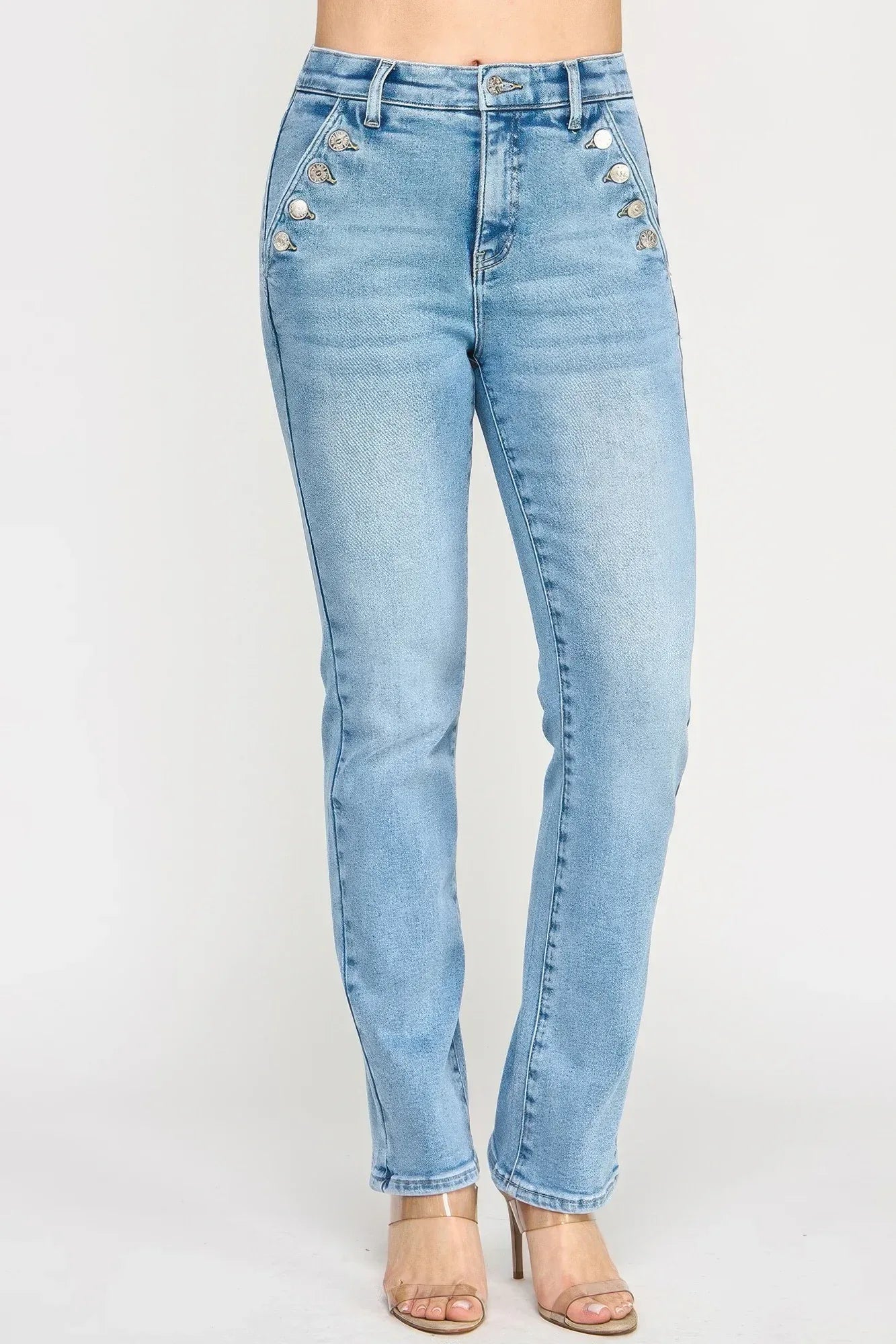 High Rise Straight With Button Pocket | Mixtshop LLC
