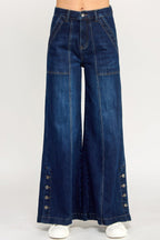 High Rise Wide Leg With Button Slit | Mixtshop LLC