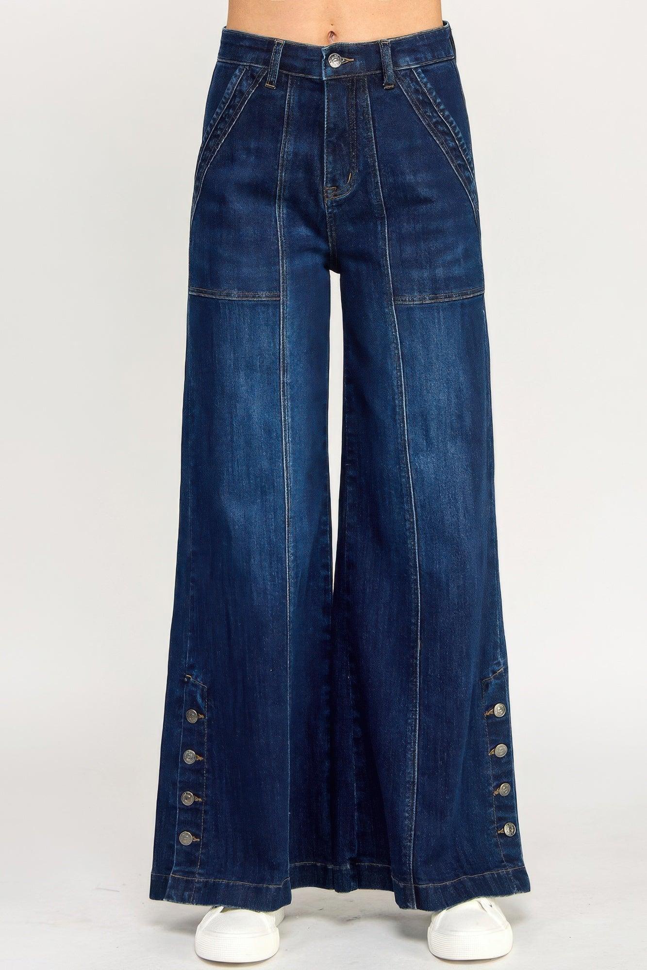 High Rise Wide Leg With Button Slit | Mixtshop LLC