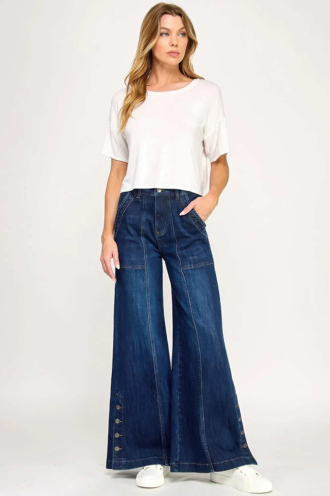 High Rise Wide Leg With Button Slit | Mixtshop LLC