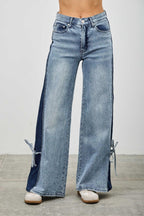 High Rise Contrast Wide Leg With Ribbon Tie | Mixtshop LLC