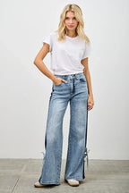 High Rise Contrast Wide Leg With Ribbon Tie | Mixtshop LLC