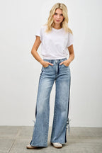 High Rise Contrast Wide Leg With Ribbon Tie | Mixtshop LLC
