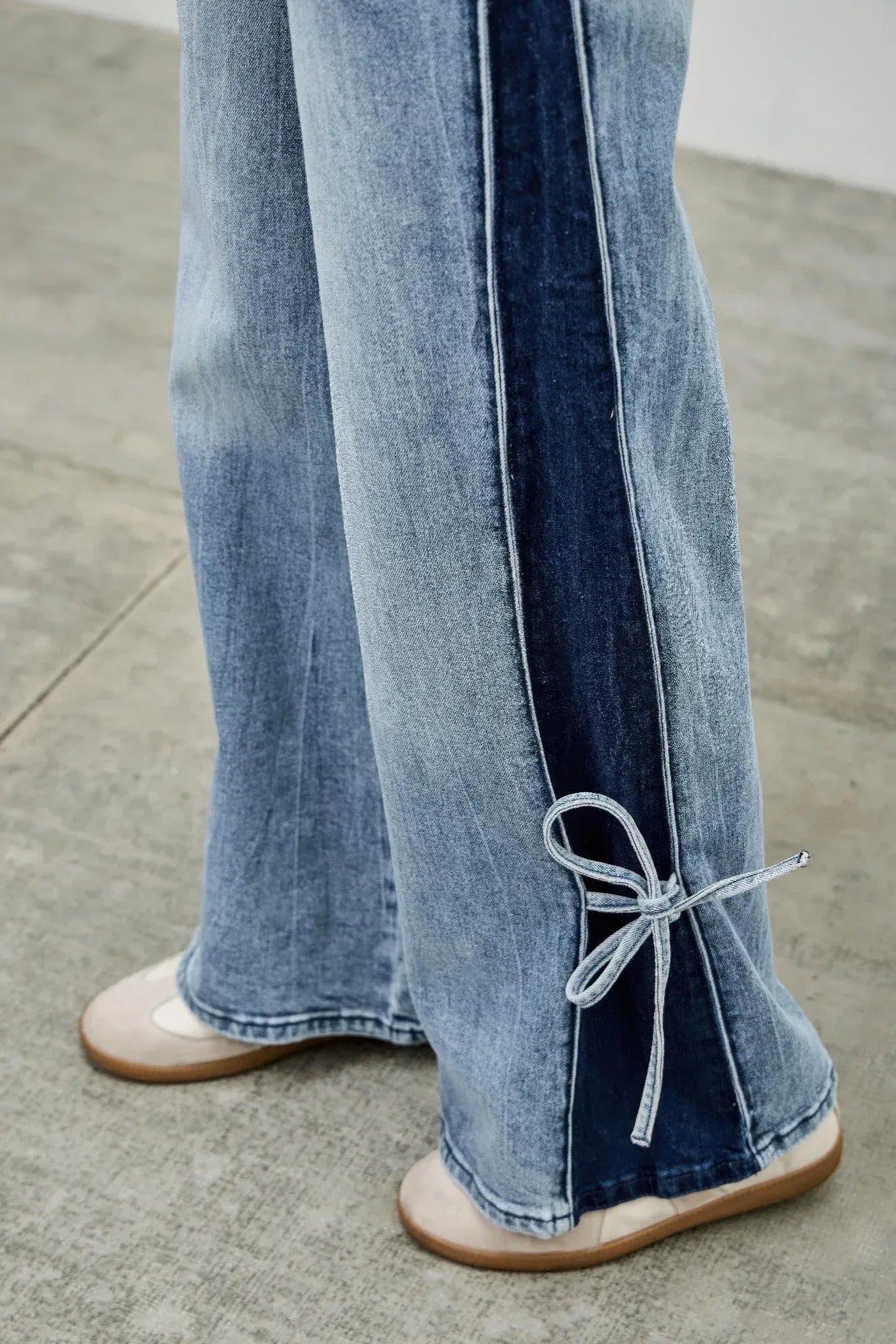 High Rise Contrast Wide Leg With Ribbon Tie | Mixtshop LLC