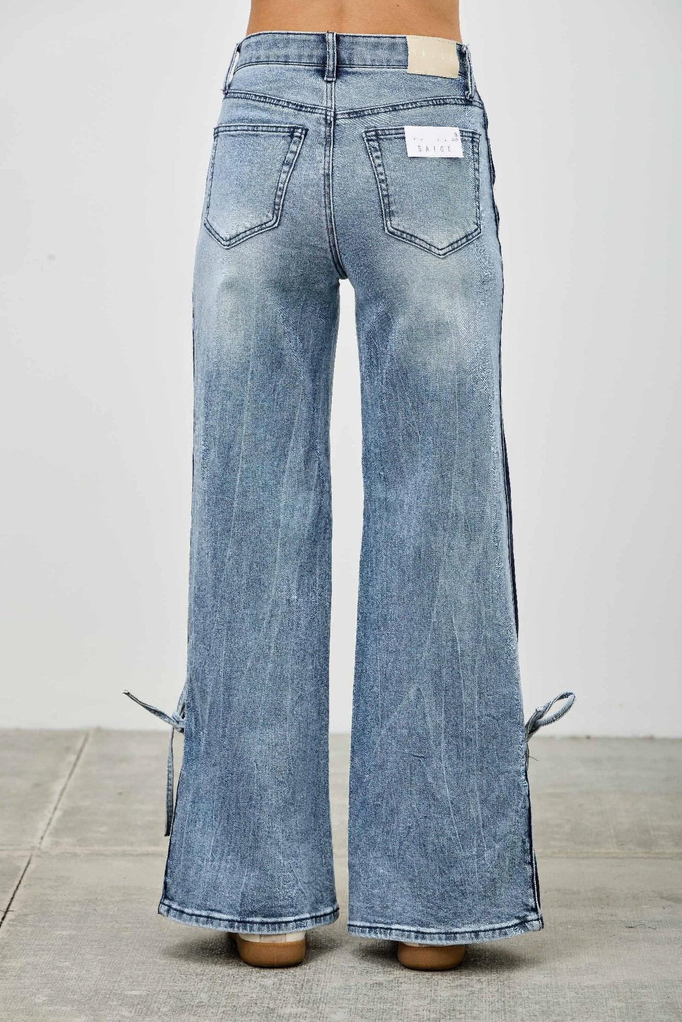 High Rise Contrast Wide Leg With Ribbon Tie | Mixtshop LLC