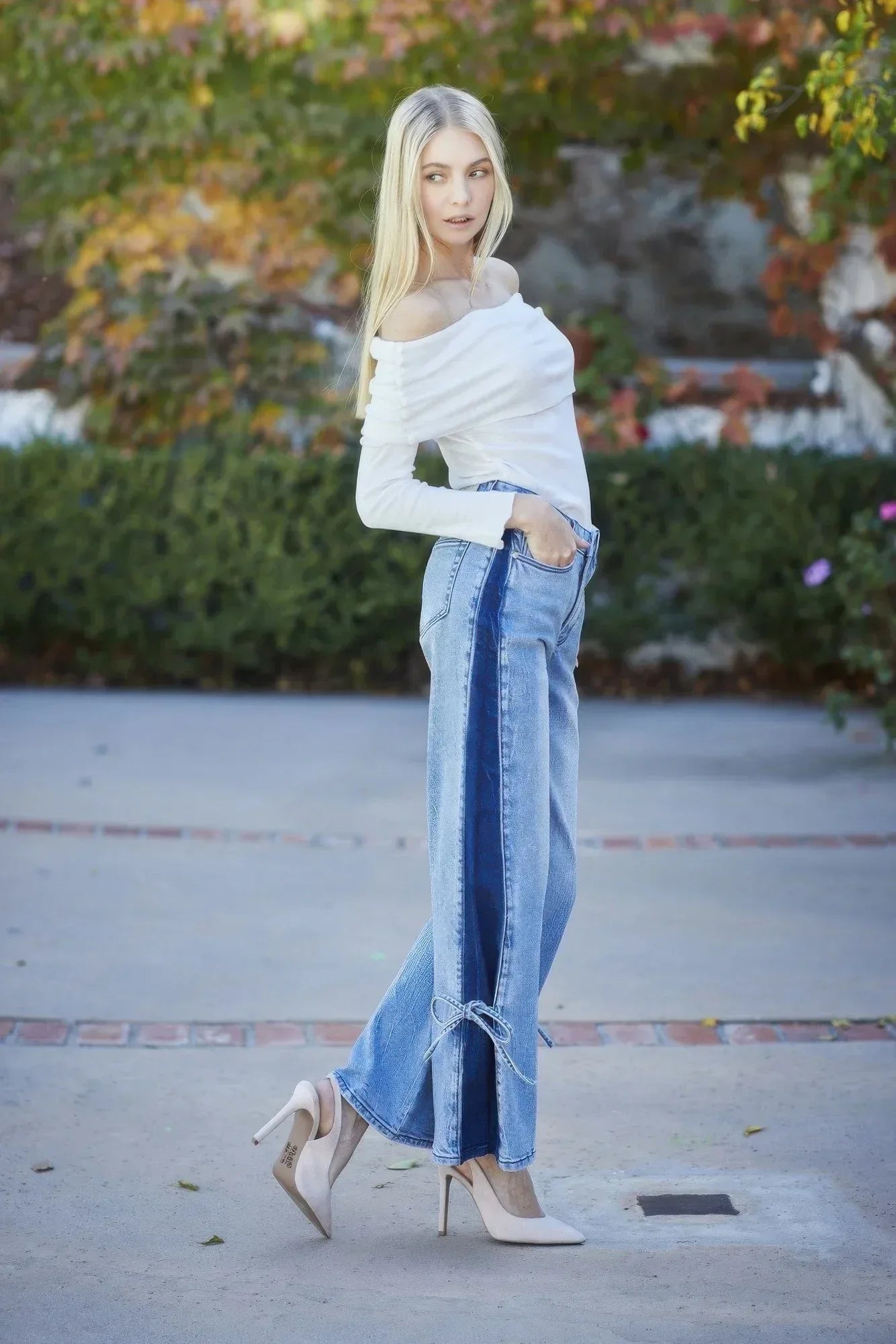 High Rise Contrast Wide Leg With Ribbon Tie | Mixtshop LLC