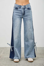 High Rise Contrast Wide Leg With Ribbon Tie | Mixtshop LLC