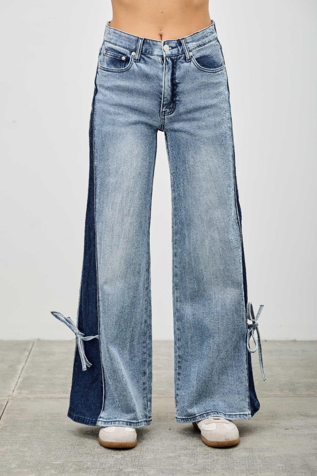 High Rise Contrast Wide Leg With Ribbon Tie | Mixtshop LLC