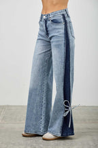High Rise Contrast Wide Leg With Ribbon Tie | Mixtshop LLC