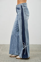 High Rise Contrast Wide Leg With Ribbon Tie | Mixtshop LLC