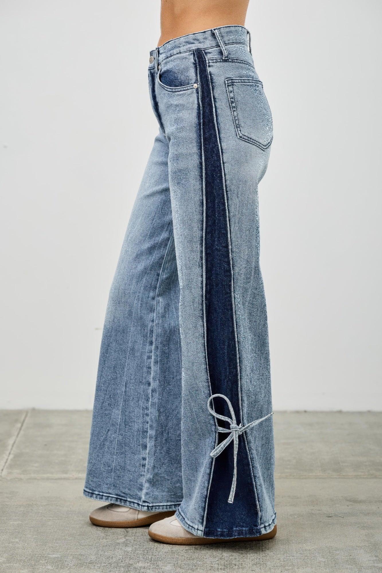 High Rise Contrast Wide Leg With Ribbon Tie | Mixtshop LLC