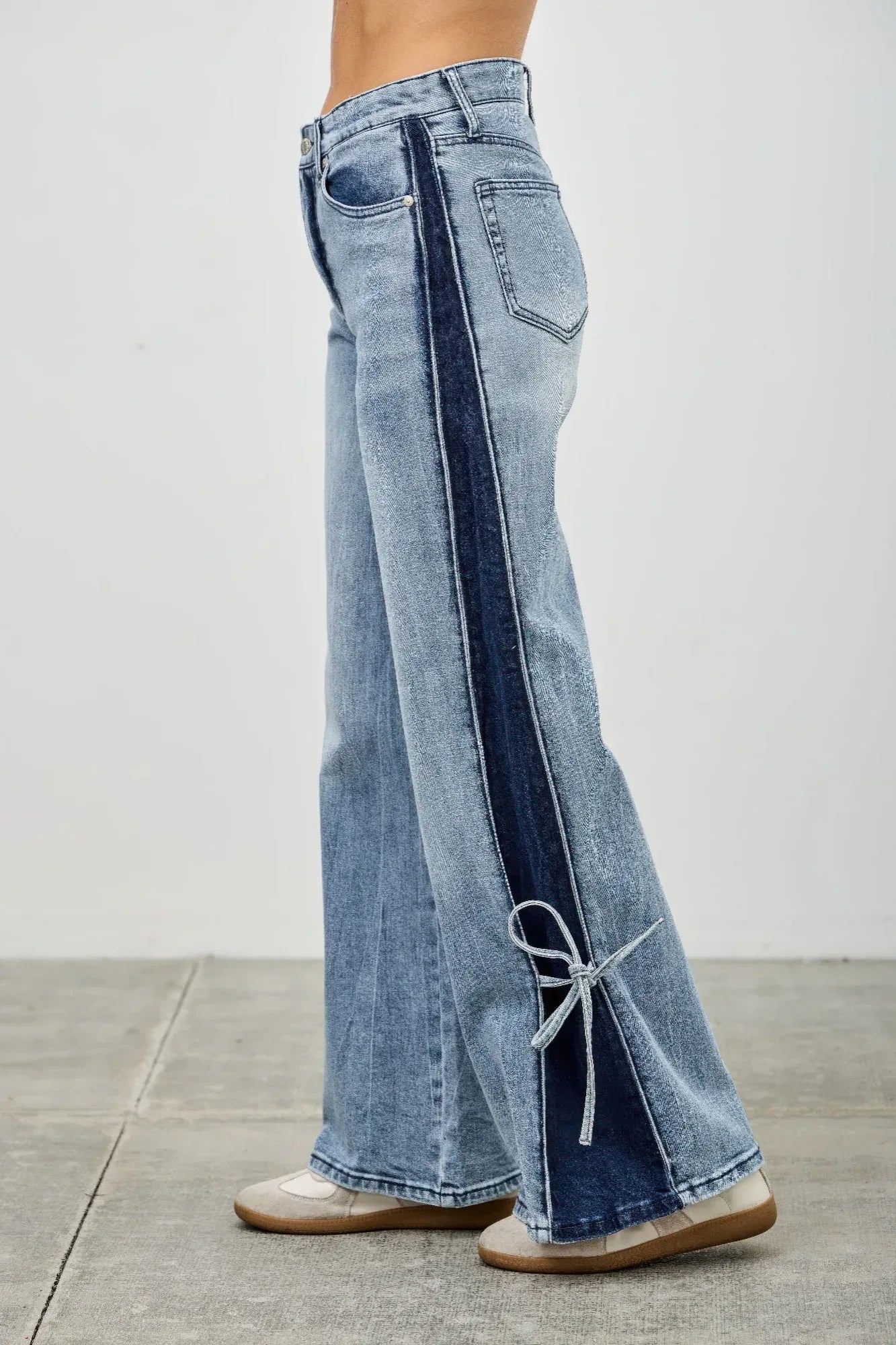 High Rise Contrast Wide Leg With Ribbon Tie | Mixtshop LLC