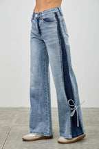 High Rise Contrast Wide Leg With Ribbon Tie | Mixtshop LLC