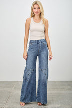 High Rise Star Pull On Knit Denim With Wide Leg | Mixtshop LLC