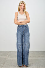 High Rise Star Pull On Knit Denim With Wide Leg | Mixtshop LLC
