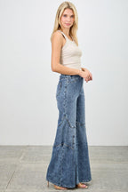 High Rise Star Pull On Knit Denim With Wide Leg | Mixtshop LLC