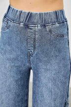 High Rise Star Pull On Knit Denim With Wide Leg | Mixtshop LLC