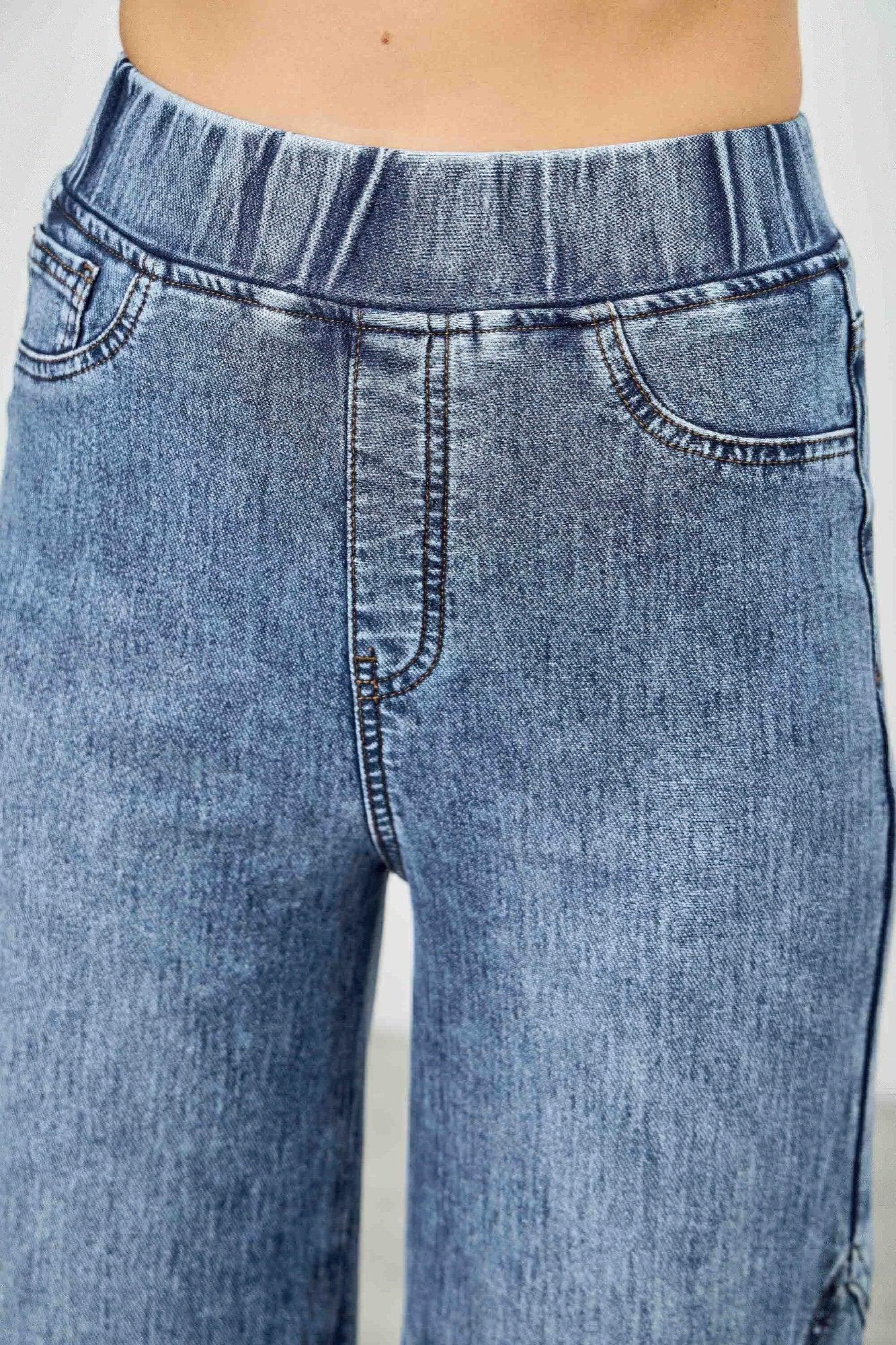 High Rise Star Pull On Knit Denim With Wide Leg | Mixtshop LLC