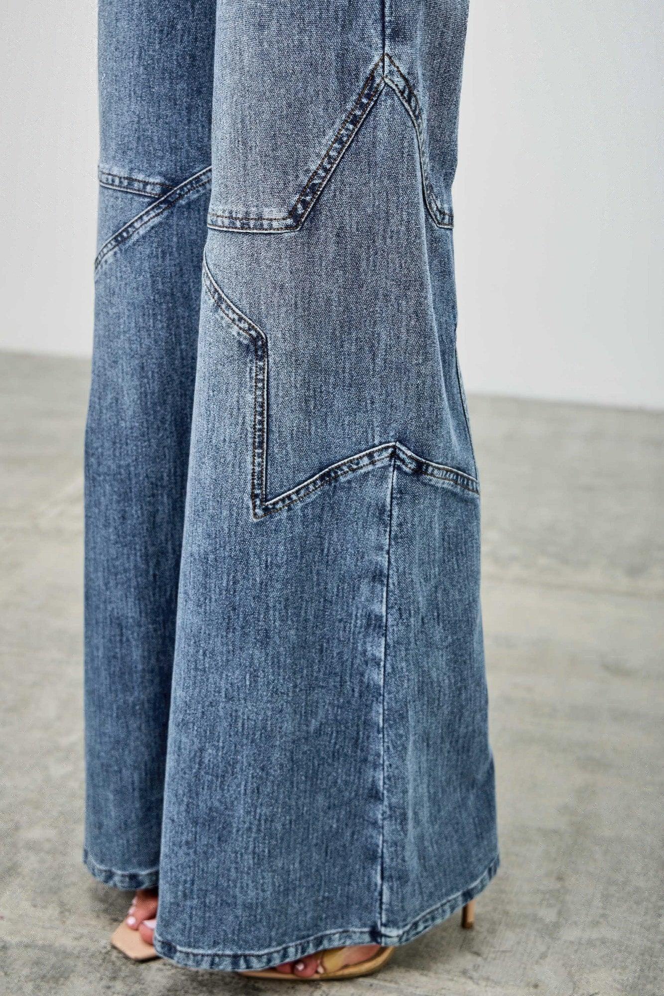 High Rise Star Pull On Knit Denim With Wide Leg | Mixtshop LLC