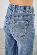 High Rise Star Pull On Knit Denim With Wide Leg | Mixtshop LLC