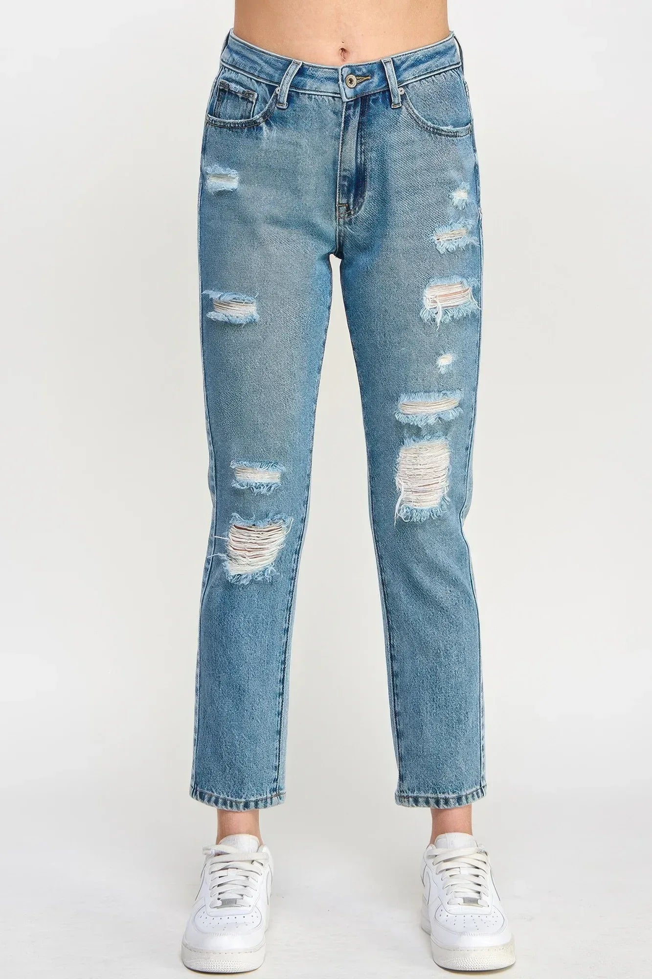 High Rise Distressed Relaxed Straight | Mixtshop LLC