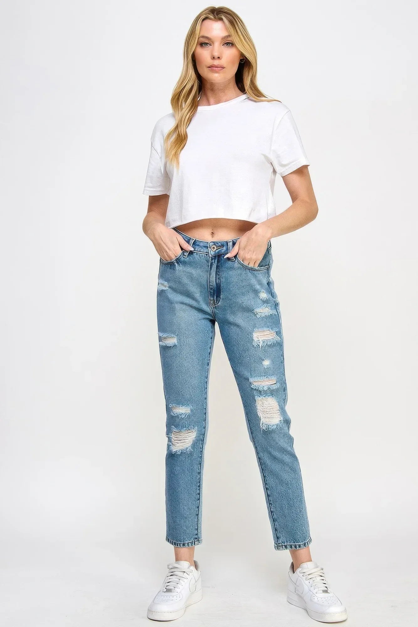 High Rise Distressed Relaxed Straight | Mixtshop LLC