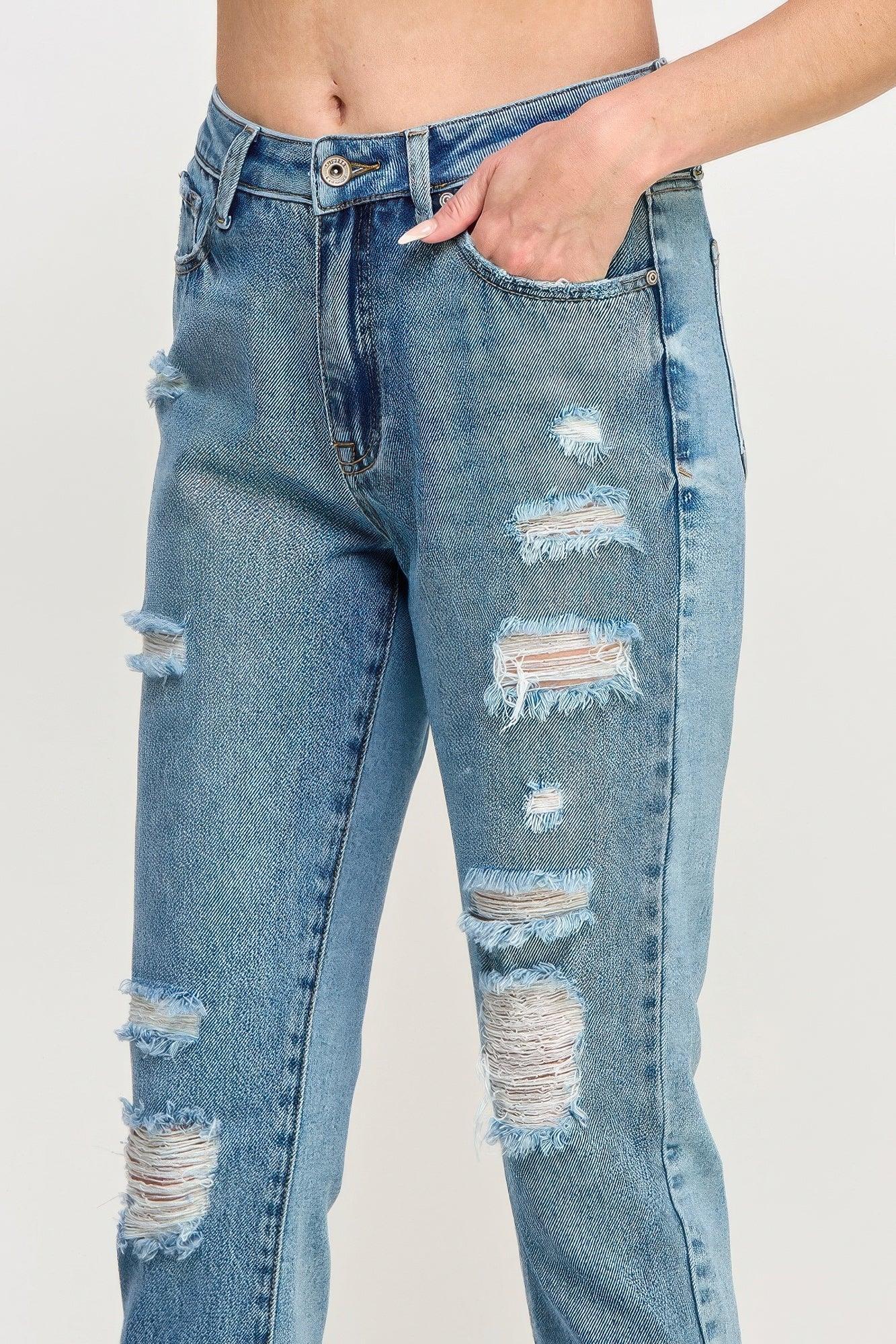 High Rise Distressed Relaxed Straight | Mixtshop LLC
