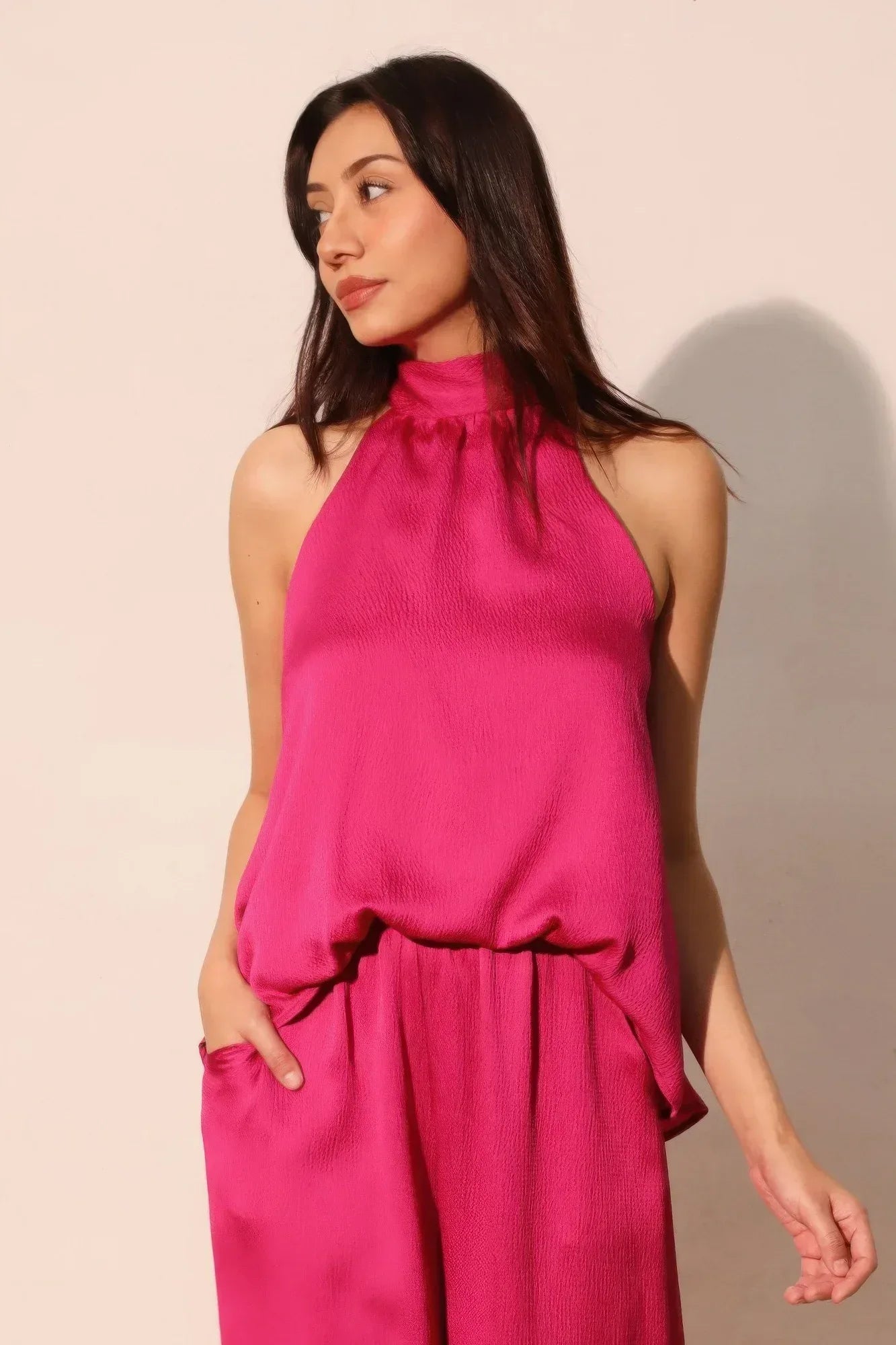 Hammered Satin Halter Bubble Top | Mixtshop LLC