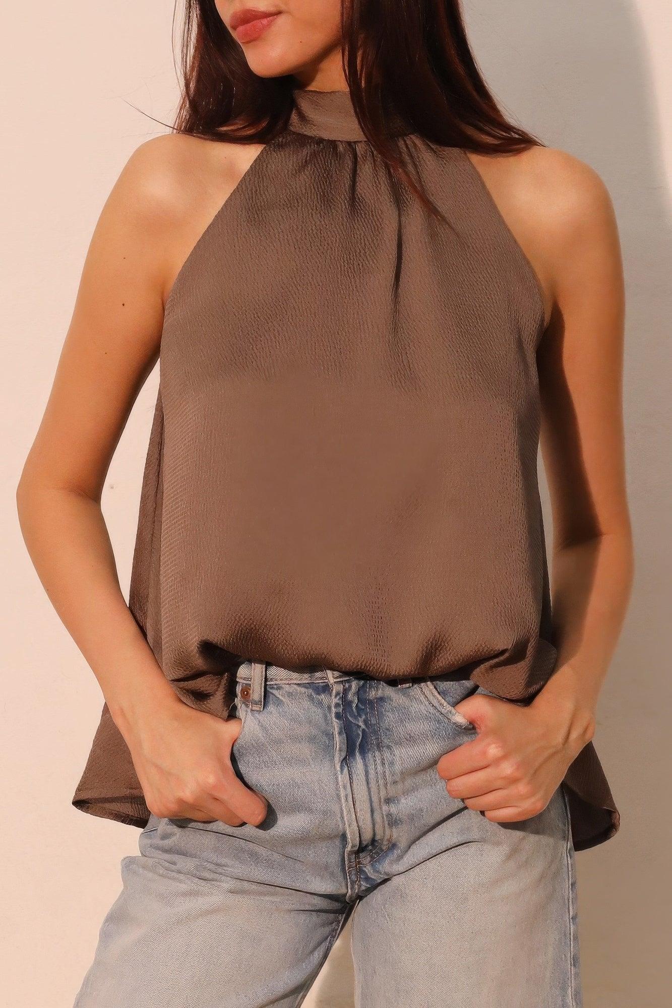 Hammered Satin Halter Bubble Top | Mixtshop LLC