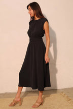 Matte Crepe Ruched Elastic Midi Dress | Mixtshop LLC