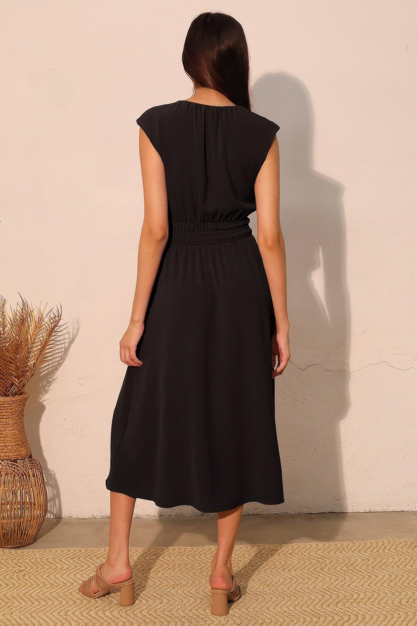 Matte Crepe Ruched Elastic Midi Dress | Mixtshop LLC