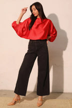Silky Satin Boat Neck Blouson Top | Mixtshop LLC