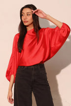 Silky Satin Boat Neck Blouson Top | Mixtshop LLC