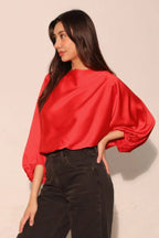 Silky Satin Boat Neck Blouson Top | Mixtshop LLC
