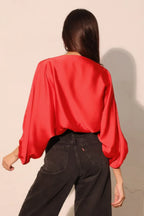 Silky Satin Boat Neck Blouson Top | Mixtshop LLC