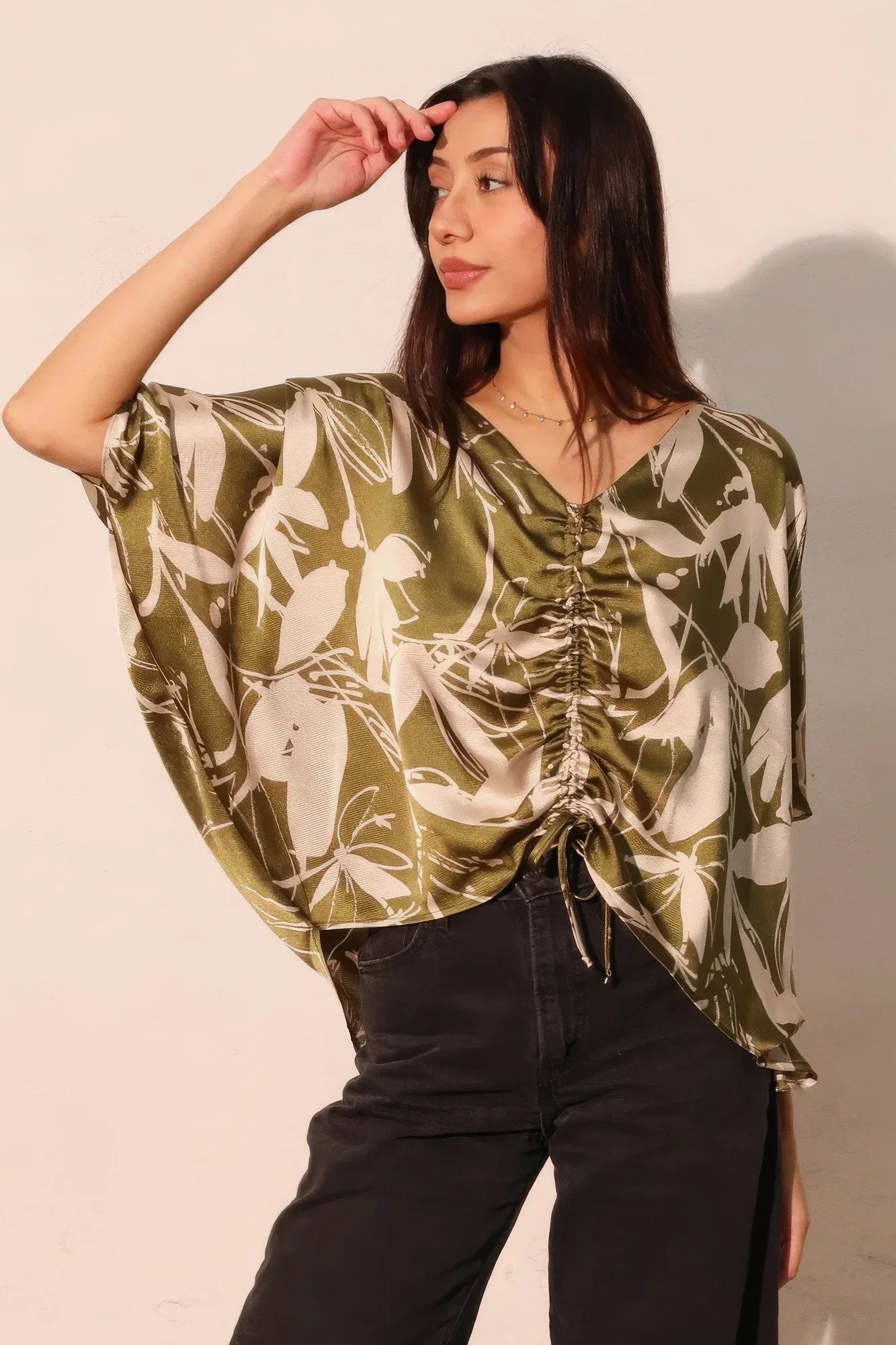Dreaming Lily Satin Drawstring Dolman Top | Mixtshop LLC