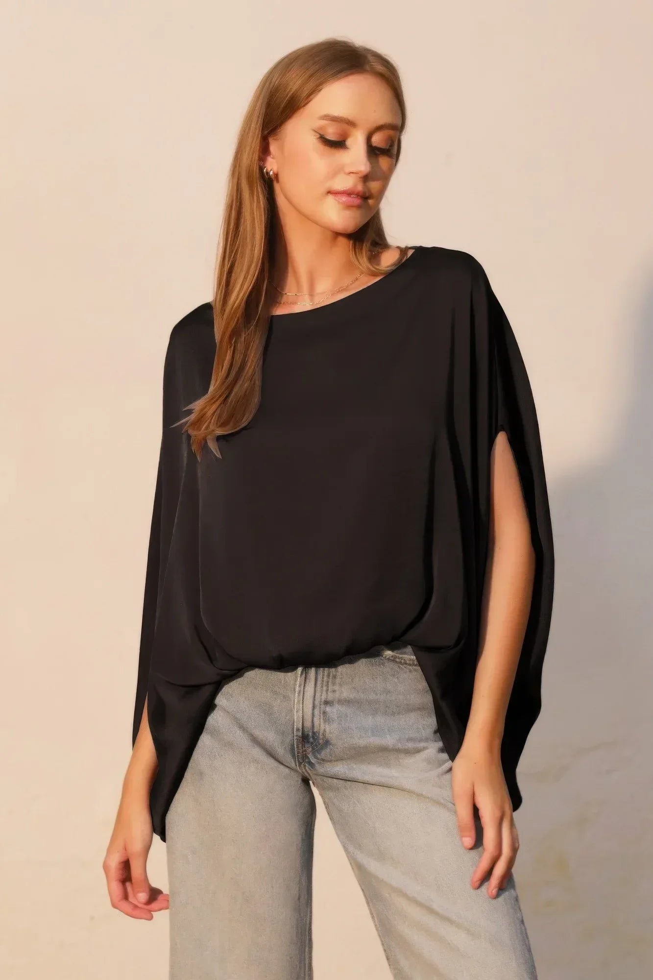 Washed Poly Silk Boat Neck Caftan Top | Mixtshop LLC