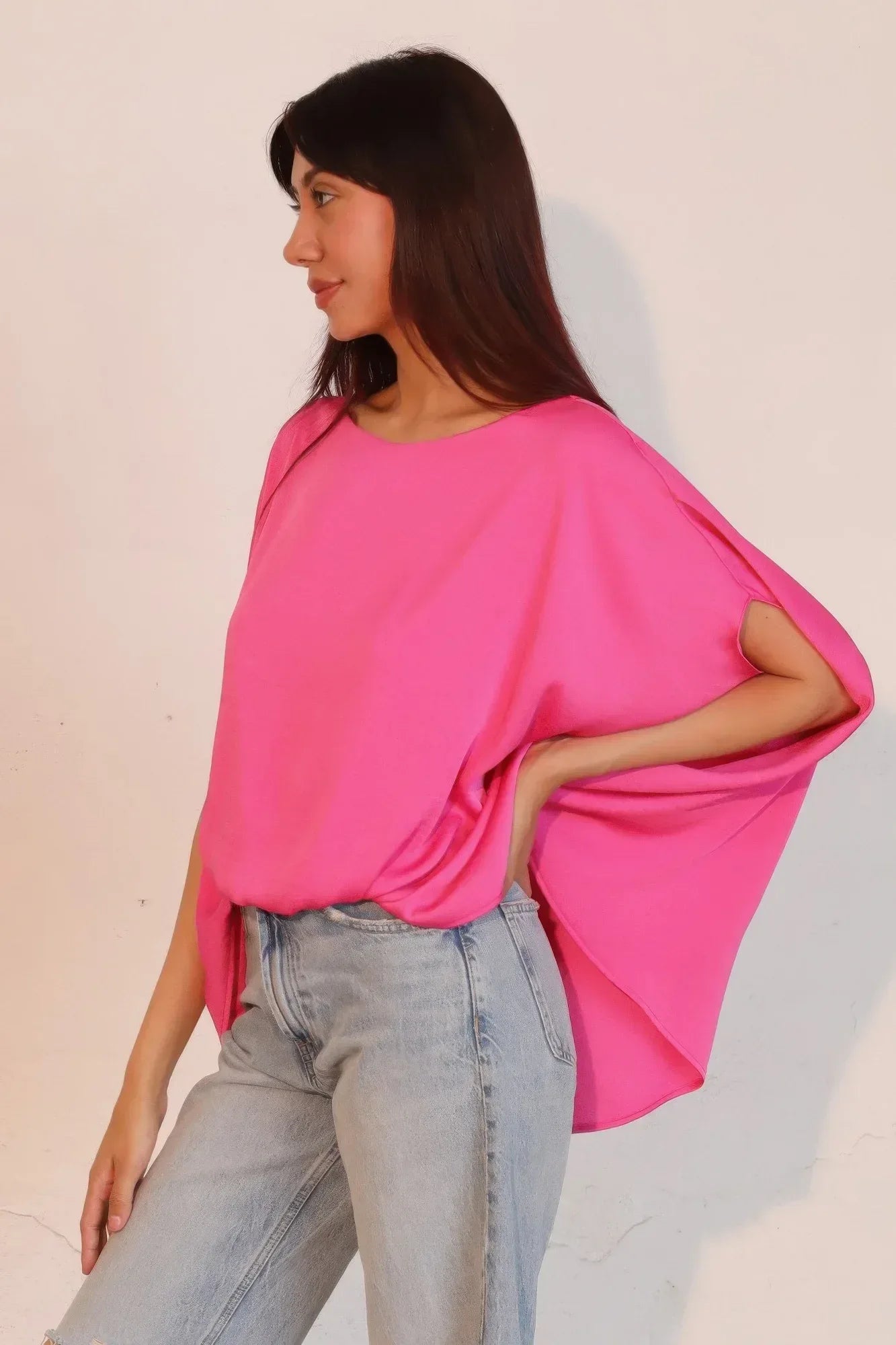 Washed Poly Silk Boat Neck Caftan Top | Mixtshop LLC