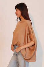 Washed Poly Silk Boat Neck Caftan Top | Mixtshop LLC