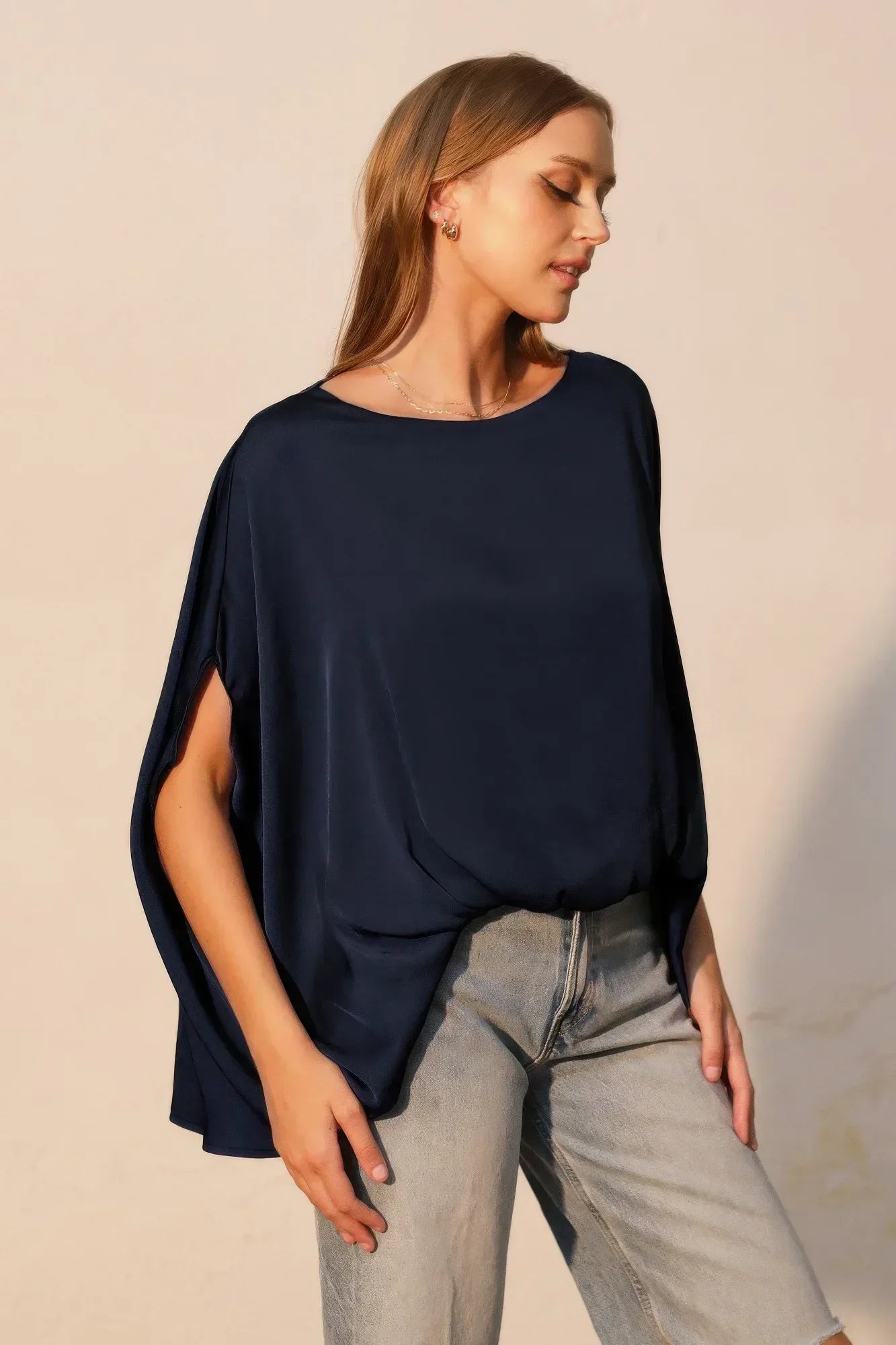 Washed Poly Silk Boat Neck Caftan Top | Mixtshop LLC