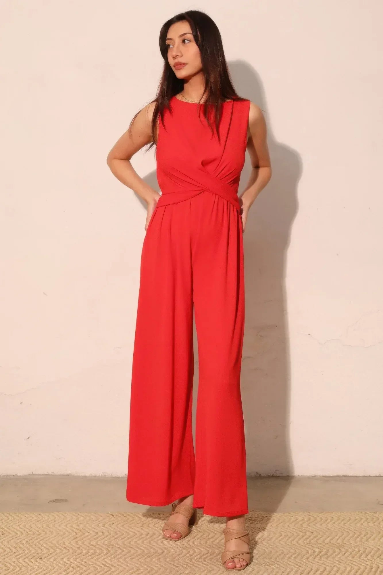 Textured Solid Twist Front Jumpsuit | Mixtshop LLC