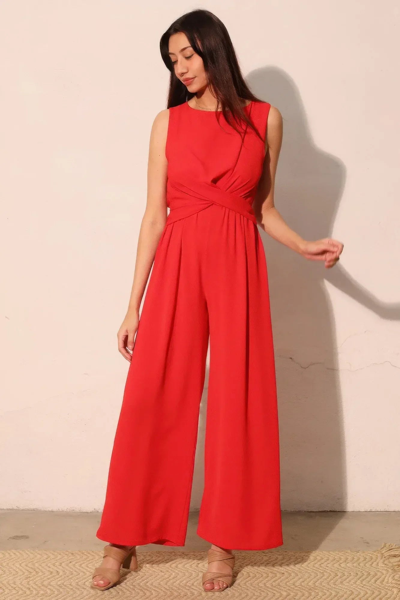 Textured Solid Twist Front Jumpsuit | Mixtshop LLC