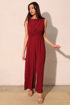 Textured Solid Twist Front Jumpsuit | Mixtshop LLC