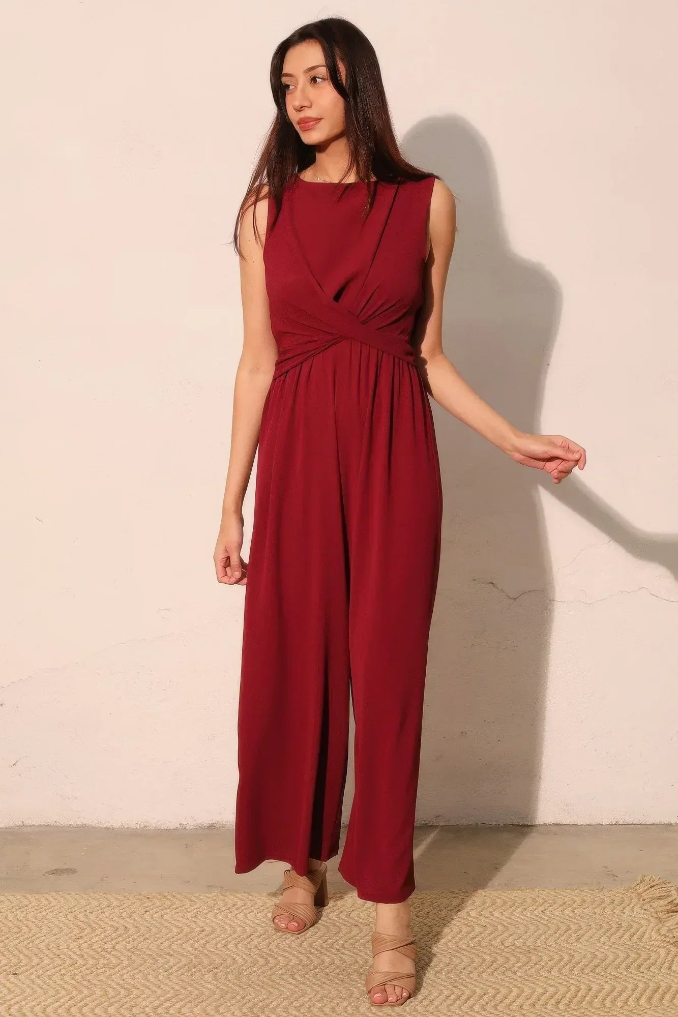 Textured Solid Twist Front Jumpsuit | Mixtshop LLC