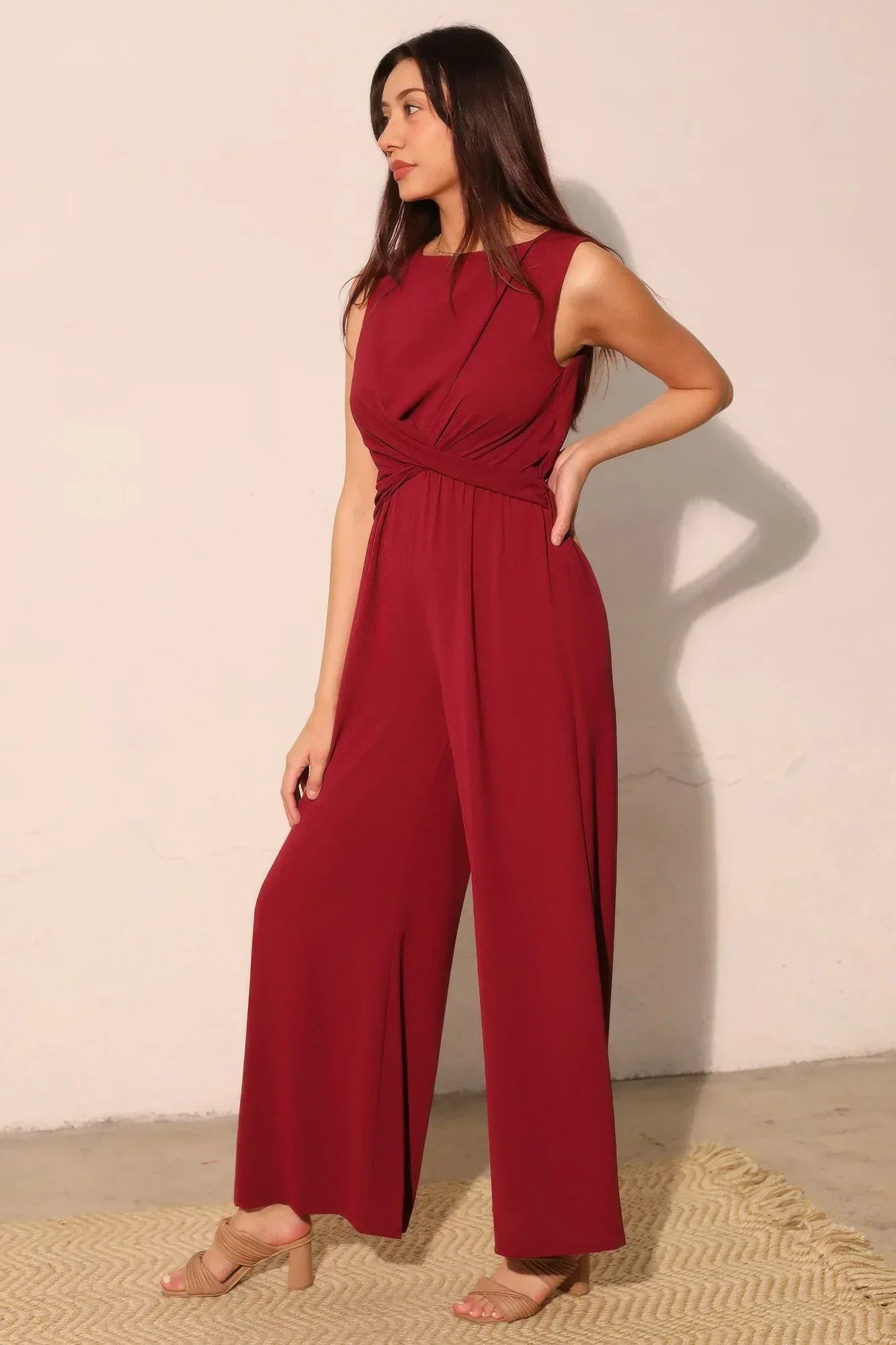 Textured Solid Twist Front Jumpsuit | Mixtshop LLC