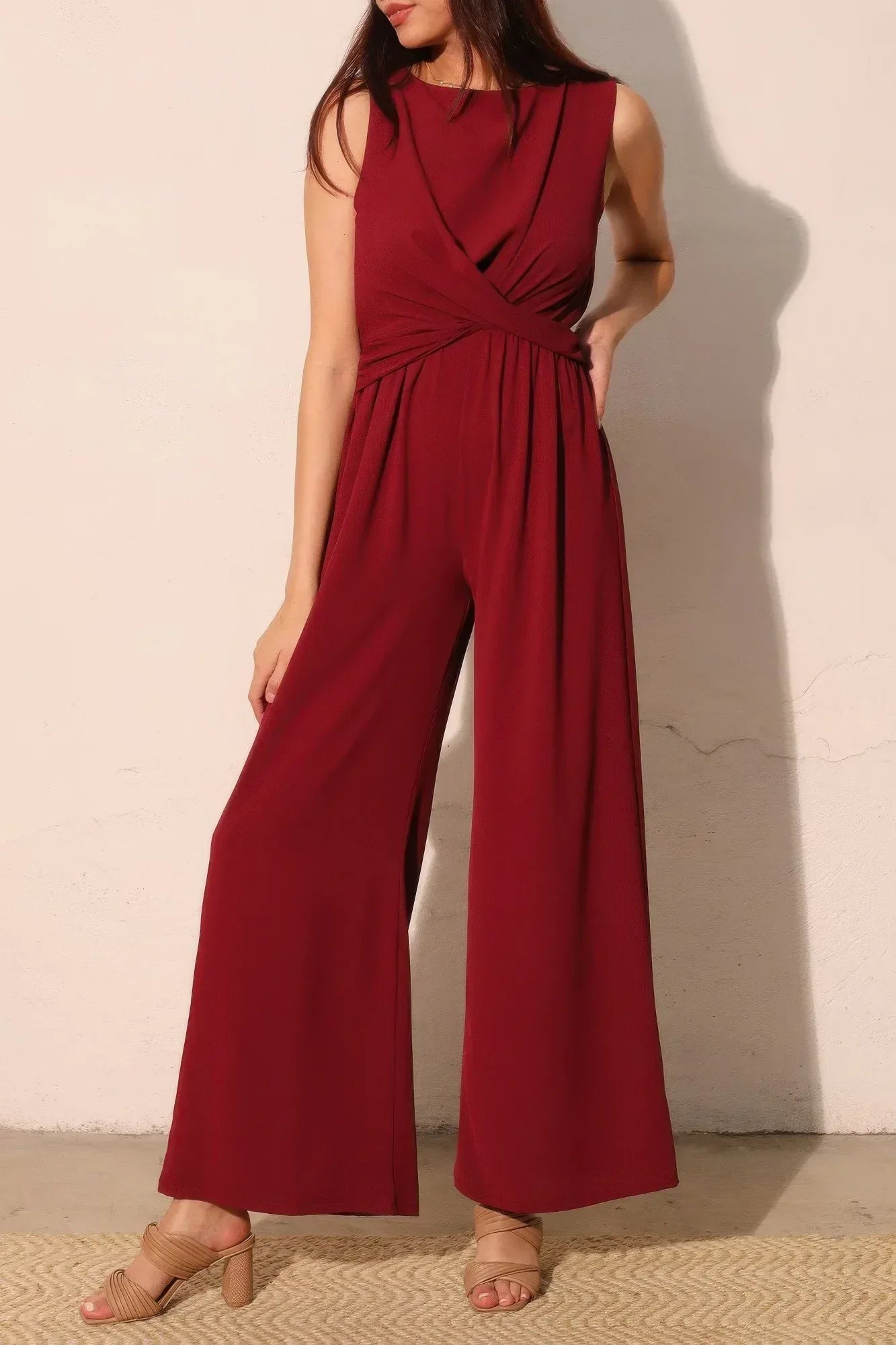 Textured Solid Twist Front Jumpsuit | Mixtshop LLC