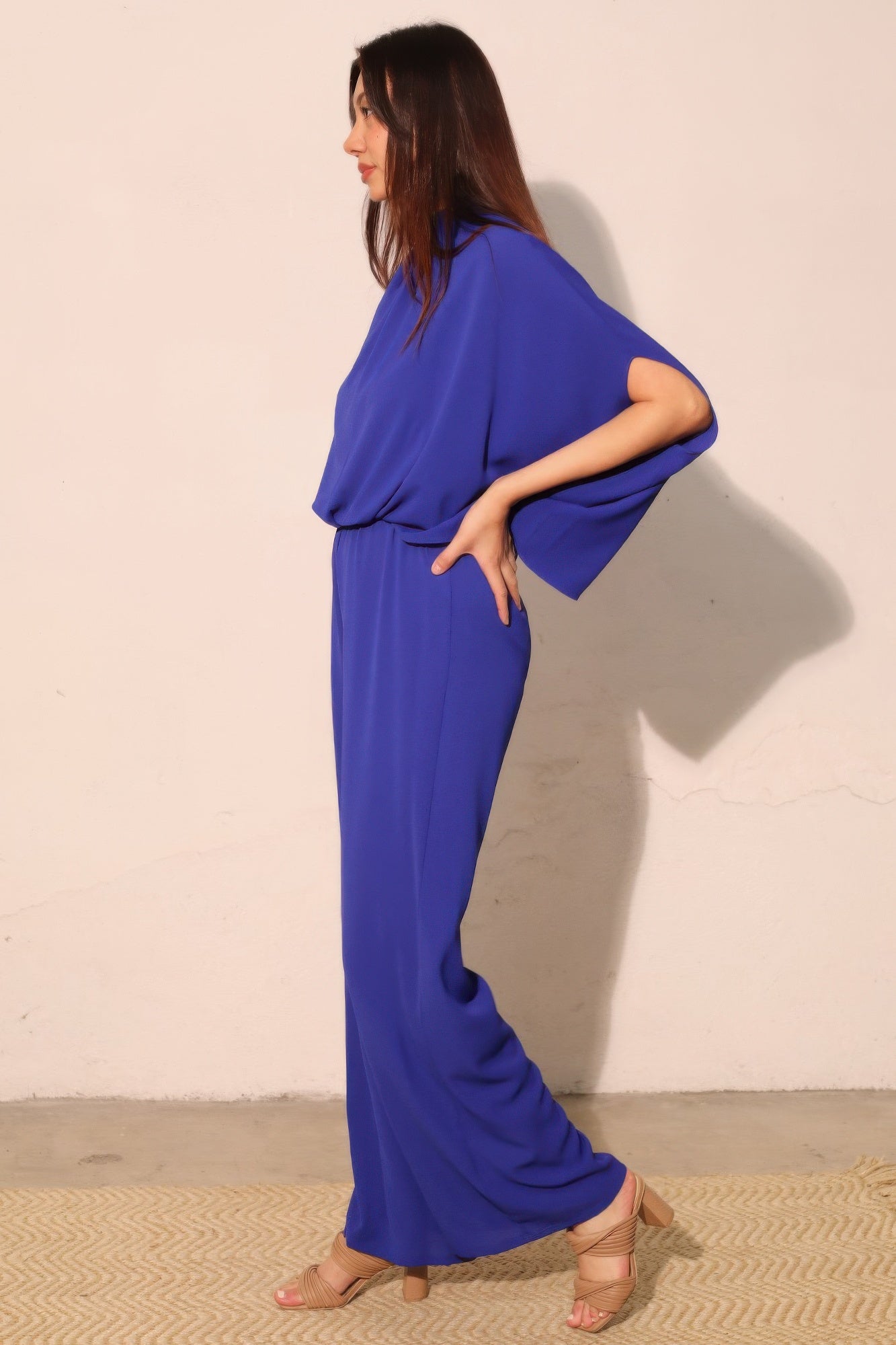 Textured Solid Mock Neck Caftan Jumpsuit Secondary image