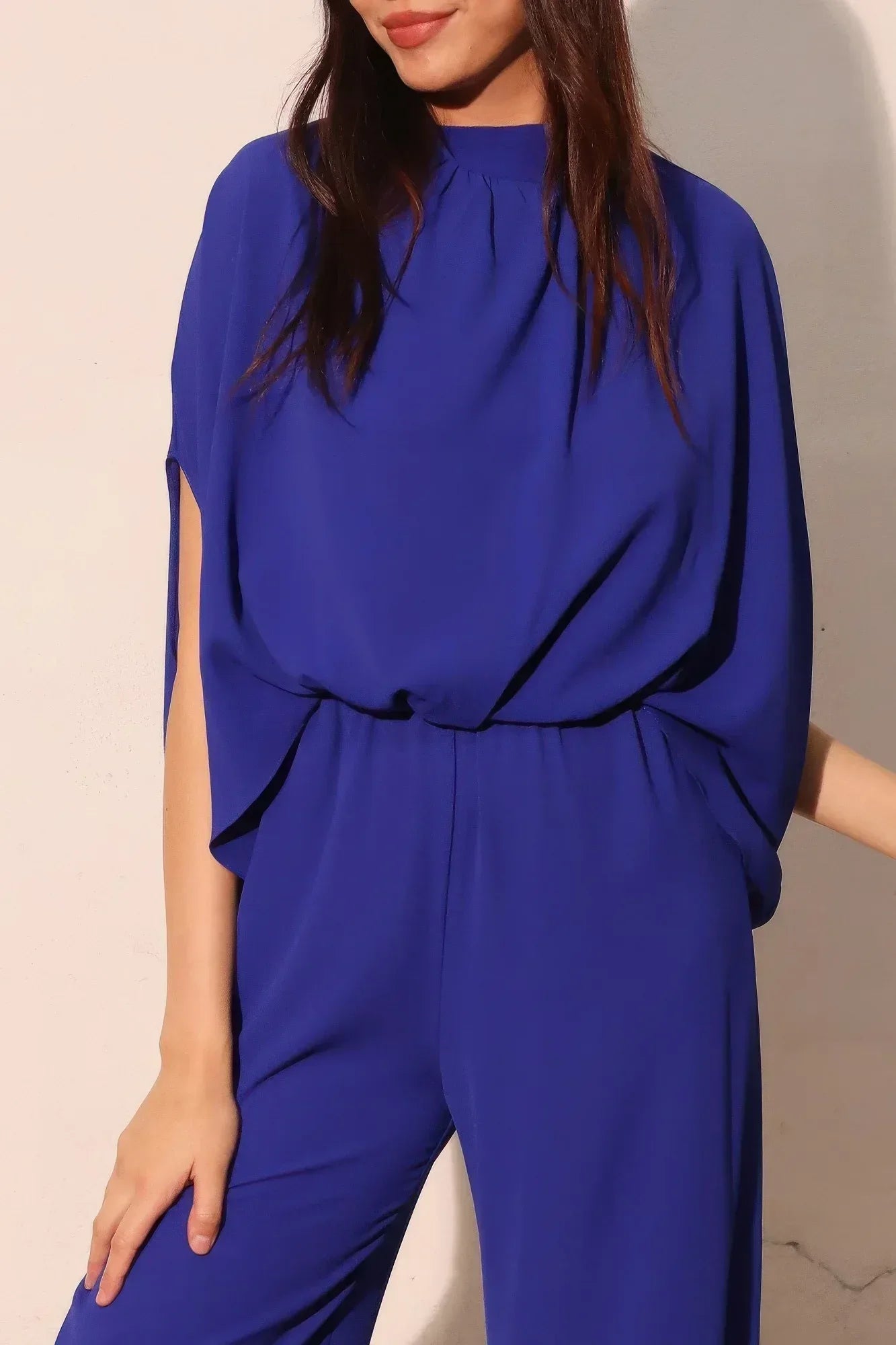 Textured Solid Mock Neck Caftan Jumpsuit | Mixtshop LLC
