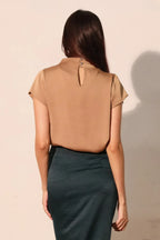 Washed Poly Silk High Neck Short Sleeve Top | Mixtshop LLC