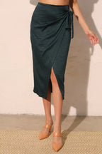 Washed Satin Crepe Side Wrap Midi Skirt | Mixtshop LLC